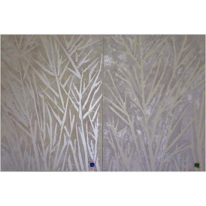 Motus blanc diptyque
Dim. : 120 x 80 cm
Mat. : acrylique nacrée, sable, savonné
