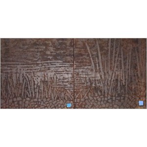 Motus cuir
Dim. : 100 x 50 cm
Mat. : acrylique, sable, pastels secs
