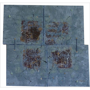 Quatuor
Dim. : 60 x 60 cm
Mat. : sable, pigments, oeillets, cordes
