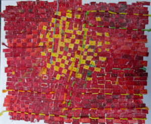 papier tissé, cordes, acrylique sur toile 60 x 80
