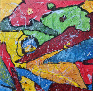 papiers, acrylique, sable 40 x 40 sur toile