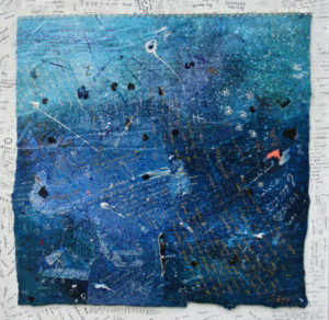 Papiers, acrylique, encre, laiton sur toile 80 x 80