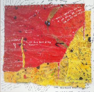 sur toile 50 x50 papiers, encre, acrylique