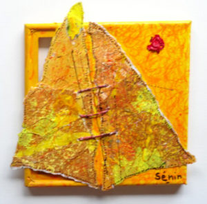 papier, acrylique, cordes, oeillets sur toile 20 x 20