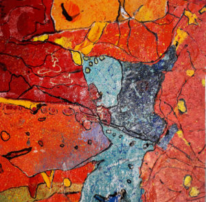 Sur toile, 30 x 30 ( papiers, encre, acrylique) mars 2026