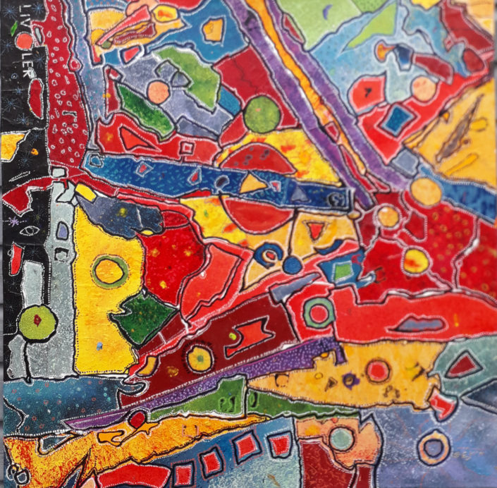 100x100 sur toile papiers, encre, acrylique, posca, marqueur