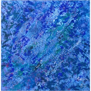 "50 nuances de blues"
Dim. : 50 x 50 cm
Mat. : sable, collage, pigments