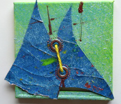 voile 6 papier, encre, acrylique, rondelles, corde 20 x 20