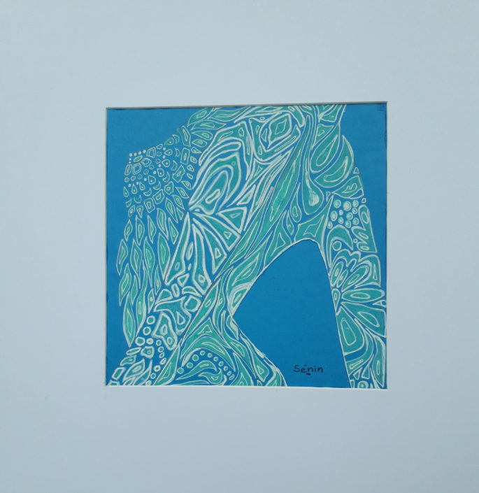 Femme lavande sur carton bleu, posca